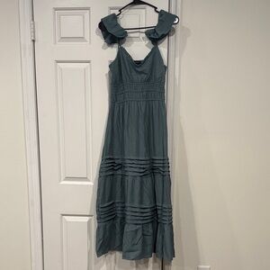 Chic ruffle sleeve Maxi Dress in Teal green